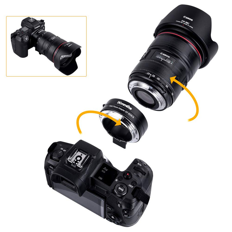 Commlite CM-EF-EOS R Lens Adapter, Electronic Auto-Focus EF to R Mount Adapter for Canon EF/EF-S Lens to EOS R, EOS RP, EOS R6, EOS R5 Series Mirrorless Cameras EF-EOS R