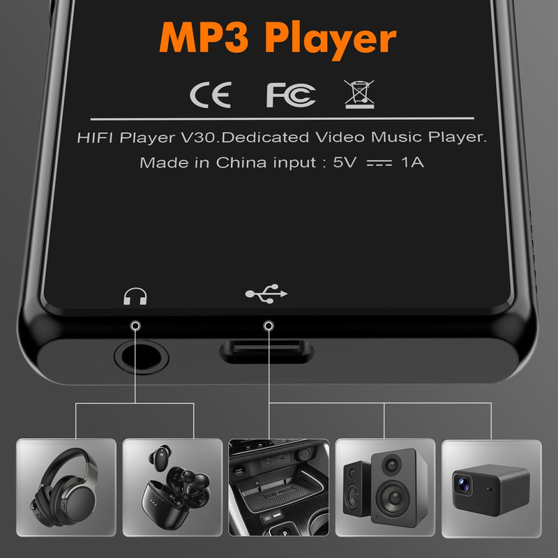 [AUSTRALIA] - 80GB MP3 Music Player with Bluetooth, 3-inch Portable MP4 Player Support All Formats Video with Built-in Speaker, FM Radio, Video, E-Book, Recording. Expandable up to 256GB, Black 