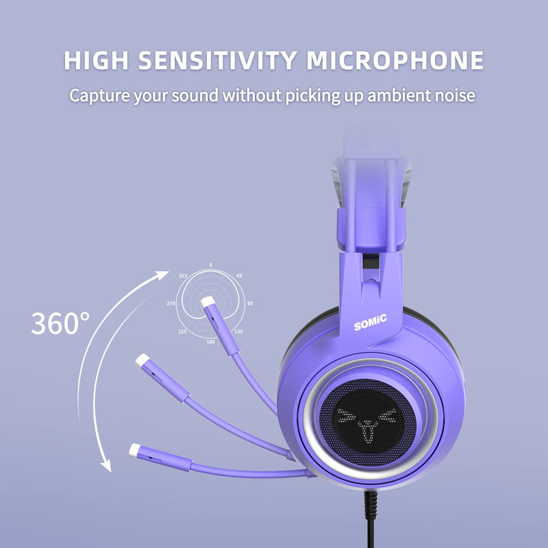 [AUSTRALIA] - SOMIC G951S Purple Stereo Gaming Headset with Mic for PS4, PS5, Xbox One, PC, Phone, Detachable Cat Ear 3.5MM Noise Reduction Headphones Computer Gaming Headphone Self-Adjusting Gamer Headsets 