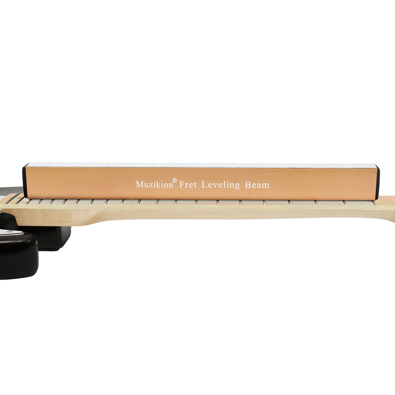 Guitar Fret Leveling Beam, 16 Inch Fret Leveler Sanding Beam, Professional Luthier Fretboard Leveling File Block Repair Tool with 3 Sets of 120/240/320/600 Grit Replacement Sandpaper Gold