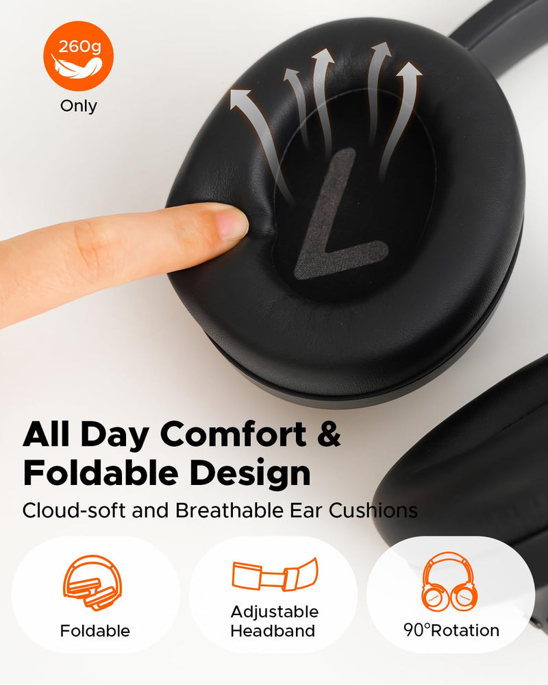 truefree HF10, Hybrid Active Noise Cancelling Foldable Headphones | Wireless Over Ear Bluetooth 6.0 ANC Headset, 125 Hours Playtime, Spatial Audio, Deep Bass, App Custom EQ, Dual Connection