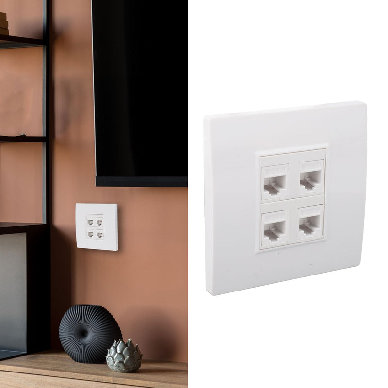Ethernet Wall Plate 4 Port Cat 6 Ethernet Wall Socket Socket to Female Network Wall Plate Compatible with CAT5 CAT5E CAT6A Keystone Inline Coupler Wall Plate Devices