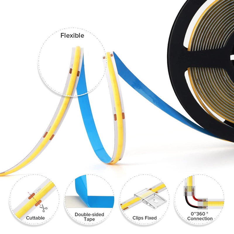 [AUSTRALIA] - BTF-LIGHTING FCOB COB LED Strip Flexible High Density Uniform Light 9W/m 32.8FT DC24V Warm White 3000K 480LED/m CRI 90+ 8mm Width for Home Indoor Decor(No Adapter or Controller) DC24V 32.8FT IP30 