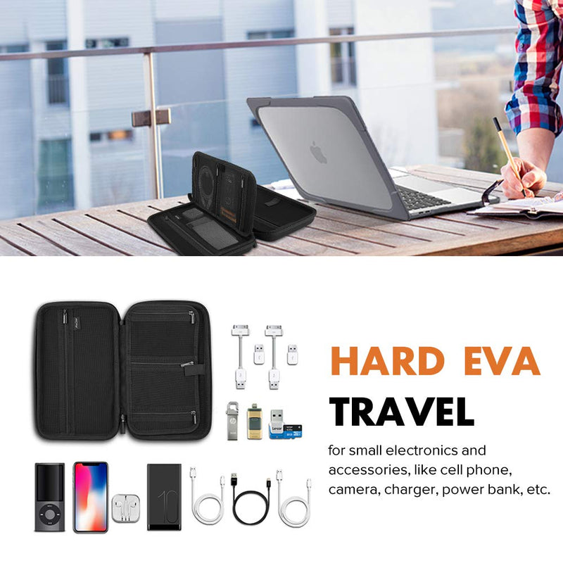 ProCase Hard Travel Tech Organizer Case Bag for Electronics Accessories Charger Cord Portable External Hard Drive USB Cables Power Bank SD Memory Cards Earphone Flash Drive -Black Black