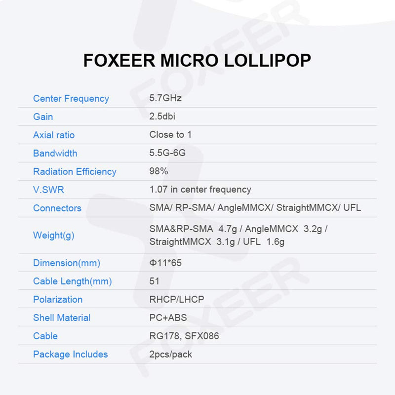 [AUSTRALIA] - FOXEER Lollipop FPV U.FL Antenna 5.8G 2.3dBi Super Mini RHCP Antenna UFL for RC Drone FPV Quadcopeter Multicopter TX/RX (65mm) … 