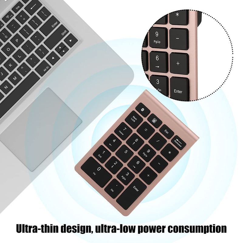 WESE Wireless Number Pads, 22 Keys Numeric Keypad Ultra Thin Extensions Number Keyboard Bluetooth 3.0 Portable Number Numpad for Laptop, PC, Desktop(Rose Gold)