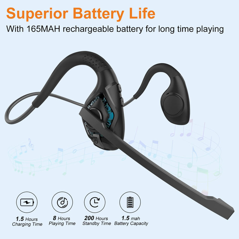 Golvery Latest Bluetooth 5.3 Headset w/DSP Noise Canceling Boom Microphone & Mute for Cellphone, Lightweight Comfort Open Ear Wireless Headphones for PC Laptop Office Meeting Home Working, 10H Cyan