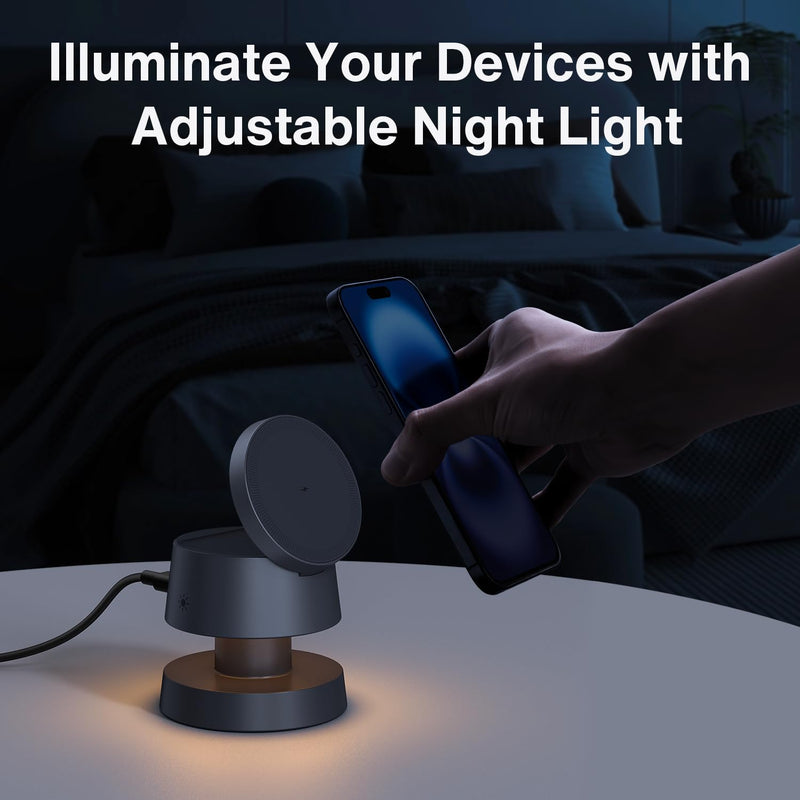 [AUSTRALIA] - iVANKY for iPhone 16 Pro Max 4 in 1 Wireless Charging Station with Mushroom Light for MagSafe Magnetic Charger, 22.5 W Travel Stand, 3 in 1 Fast Charge Multiple Devices, Apple iWatch Ultra, Airpods 4 in 1 with Night Lamp Without Power Adapter 