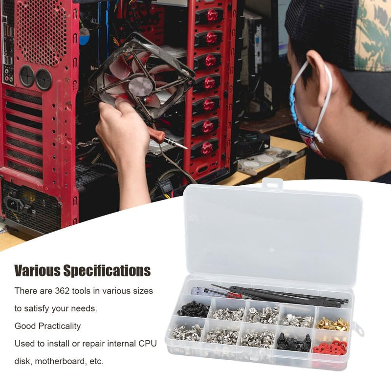Stainless Steel Computer Screw Assortment Kit Motherboard Standoffs Screws with Screwdriver Washer Cleaning Brush for DIY PC Installation and Repair