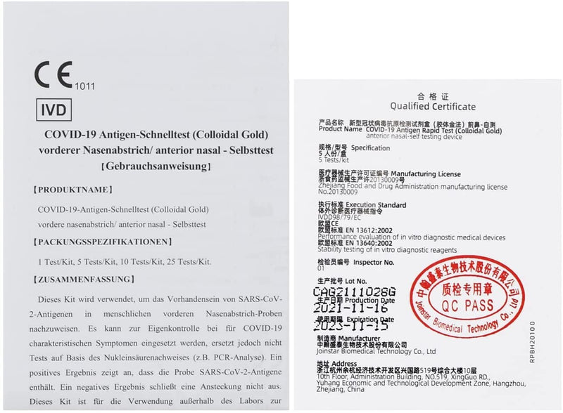 Corona Quick Test Pack of 50 - JOINSTAR Antigen Quick Test Coronavirus (2019-nCoV)