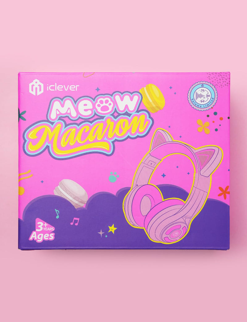 iClever Cat Ear Kids Bluetooth Headphones, LED Lights Up, 74/85/94dB Volume Limited, 50H Playtime,Bluetooth 5.2, USB C, Kids Headphones Wireless for Travel iPad Tablet, Meow Macaron (Pink) Pink