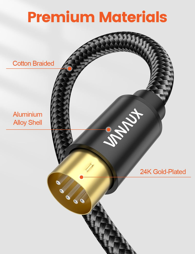 [AUSTRALIA] - VANAUX MIDI Cable 6FT, Male to Male 5-Pin MIDI Cable Compatible with MIDI Keyboard, Keyboard Synth, Rack Synth, Sampler, External Sound Card, Sound Source and More-Black 