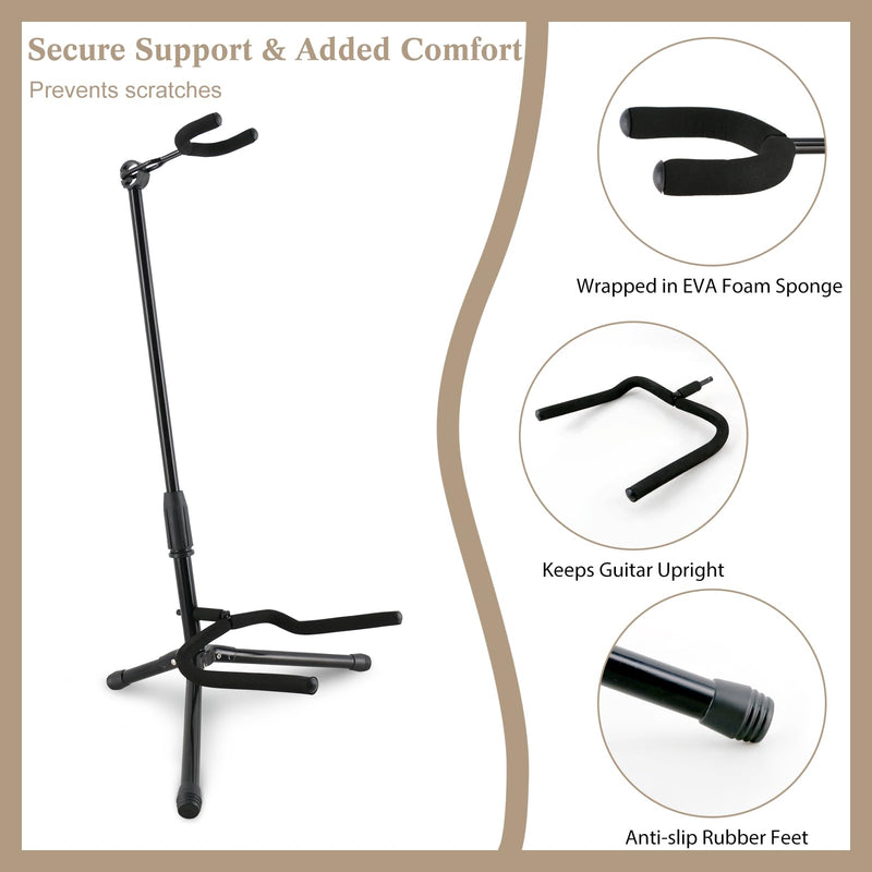 EASTROCK Guitar Stand - Guitar Stands Floor Adjustable Folding Guitar Stand for Acoustic Electric Bass Guitar Banjo Mandolin, Black Tripod with Foam Padding & Non-Slip Feet (1PACK) 1PACK