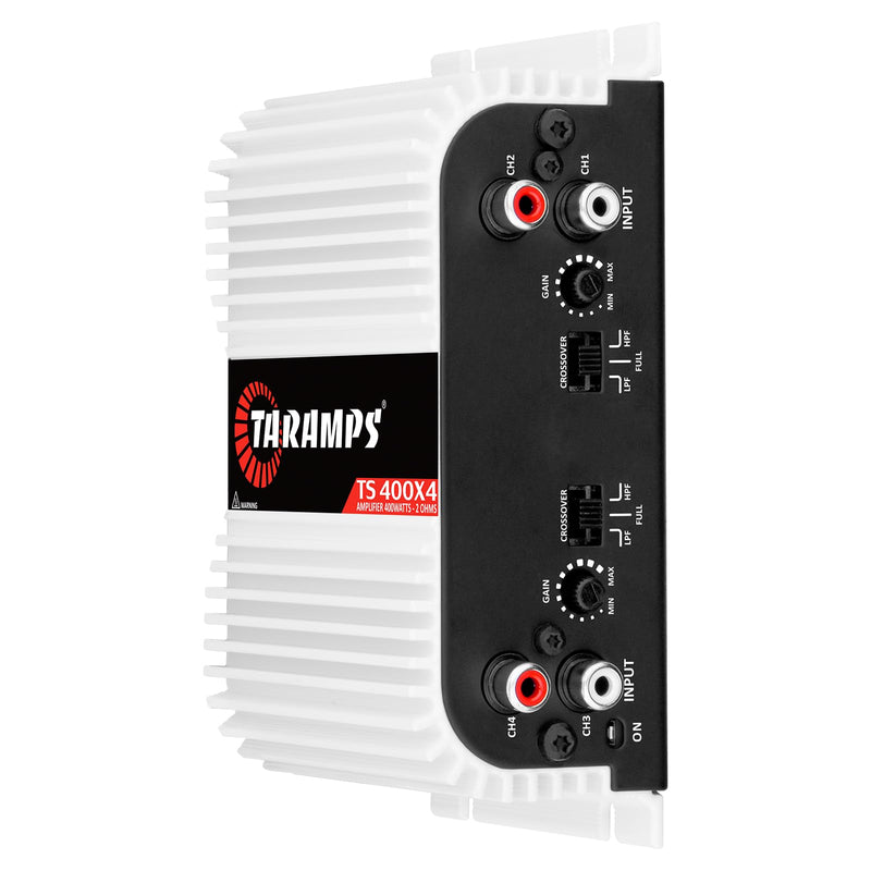 Taramps TS 400x4 400 watts RMS 4 Channels Full Range Car Audio Amplifier, 2 Bridged Channels, RCA Input Class D, Output Power, Multichannel Amplifier System, Small - TS400X4 | Bridgeable outputs, built-in HPF/LPF crossovers and RCA inputs provide flexi...