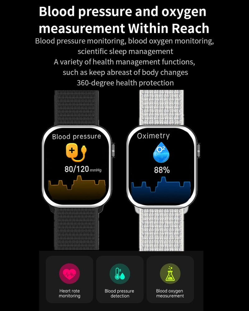 Smart Watch for Men Women for Android iOS Phones Compatible with iPhone, Full Touch Screen Fitness Tracker with Call/SMS/Heart Rate/Blood Oxygen Monitor/Pedometer/Nylon Sport Bands (Black) Black