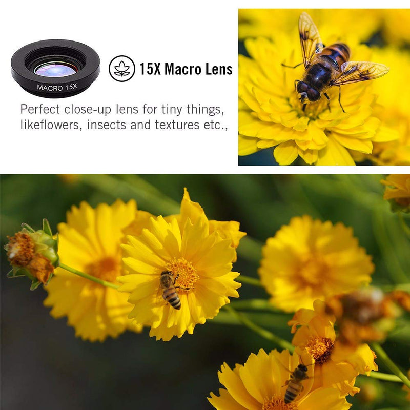 Upgraded Phone Camera Lens Kit (5 in 1) - Macro Lens+Super Wide Angle Lens+Telephoto Zoom Lens+198 Fisheye Lens+CPL for iPhone, Pixel, Samsung, Android, Smartphones 5 in 1