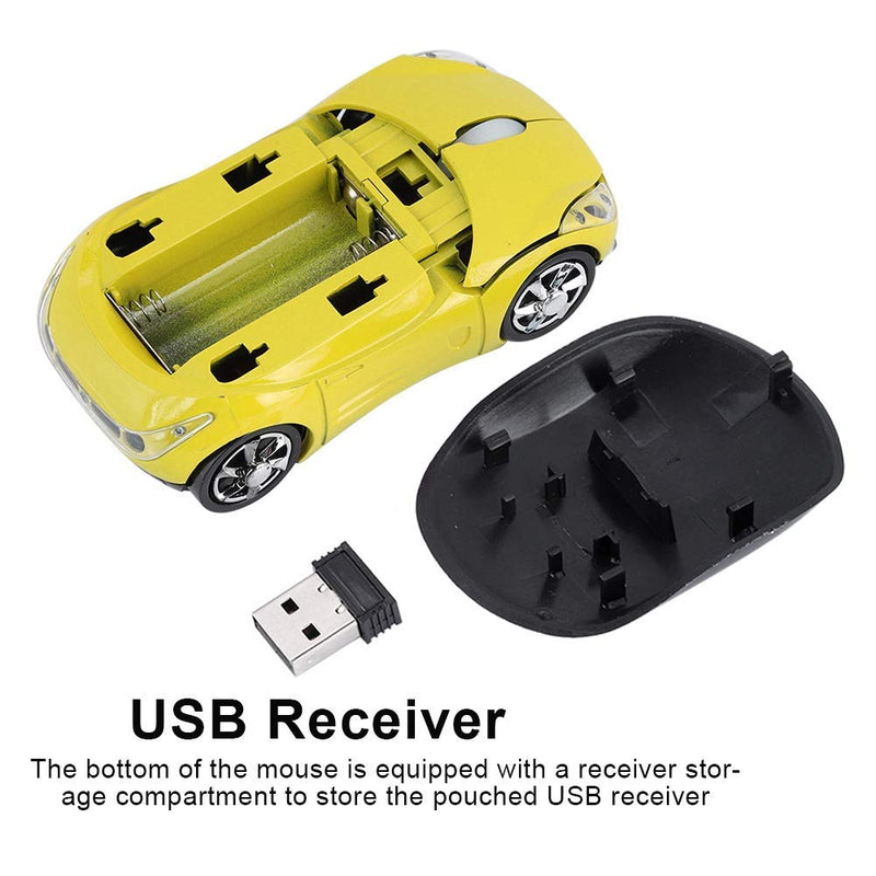 ASHATA 2.4G Wireless Mouse Car Mouse with USB Reciver 1600DPI Optical Mouse for PC Computer Laptop Tablet, High Precision Cute Mouse for Win XP/Vista/Win7/ME/2000/for Mac OS (Yellow) yellow
