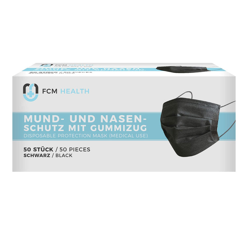 MeaVita medizinischer Einweg Mund- und Nasenschutz, schwarz im 50er Pack, Typ IIR, 3-lagig, , Einweg Maske, Gummizug