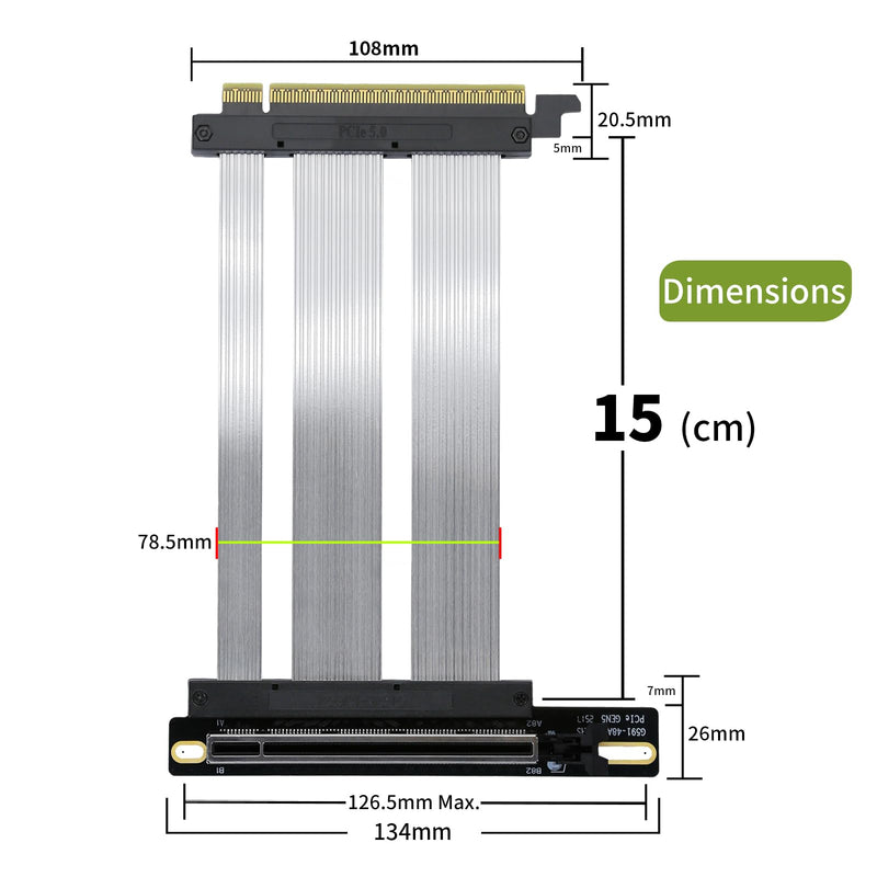 PCIe 5.0 X16 Riser Cable GPU Extension Cable GEN5 Vertical Mount for Next RTX5090, GEN5 SSD Riser Card (15cm) Right Angel 15cm