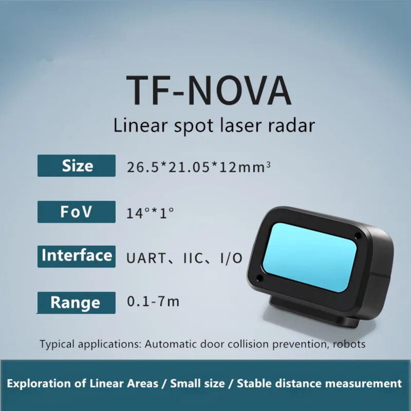 youyeetoo TF-Nova Lidar Sensor - 0.1~7 Metres, 100Hz, 5g, 100Klux, Small Linear Dot Laser Radar, 5V UART IIC I/O Interface