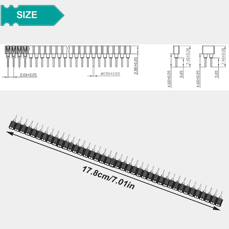 2.54mm pin Header Socket Round 0.1 inch 40Pin Female Socket Single Row Straight Female tinned Pin Header Strip Connector for DIY Circuit Making Welding,20 pcs