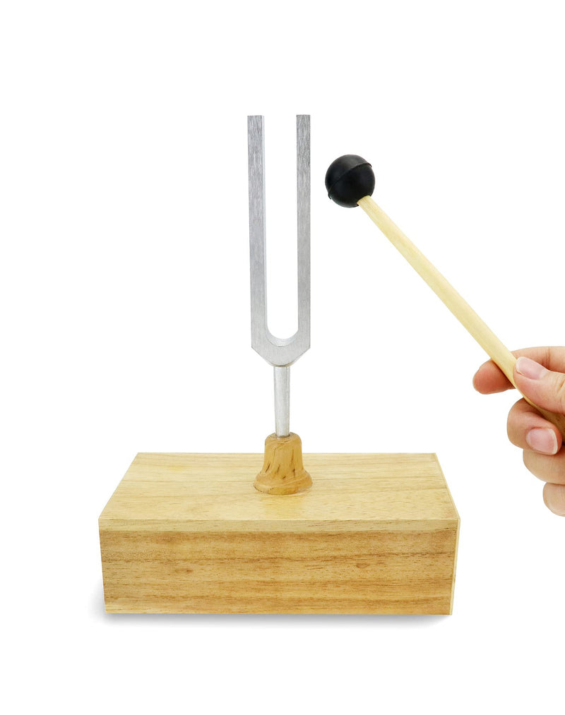 QWORK Tuning Fork 440HZ Virbration, Steel Singing Tone Tuning Set with Silicone Hammer and Wooden Voice Box for Sound Therapy, Yoga, Meditation and Relaxation, Healing Chakra, 2 Pack