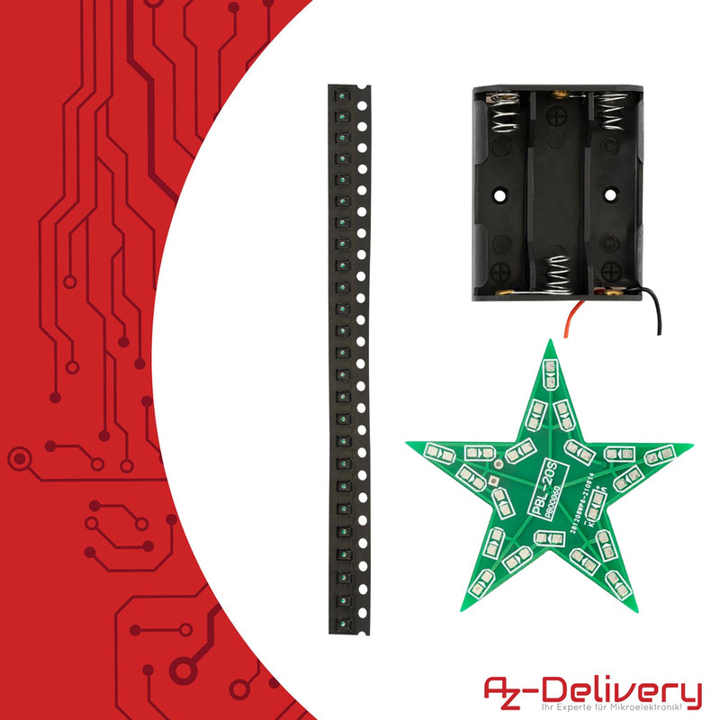 Az Delivery LED Poinsettia Soldering Kit - DIY Electronics Kit for a Star with Red Lighting Effect - Ideal for Mint Learning, Christmas Decoration and Soldering Exercises 1