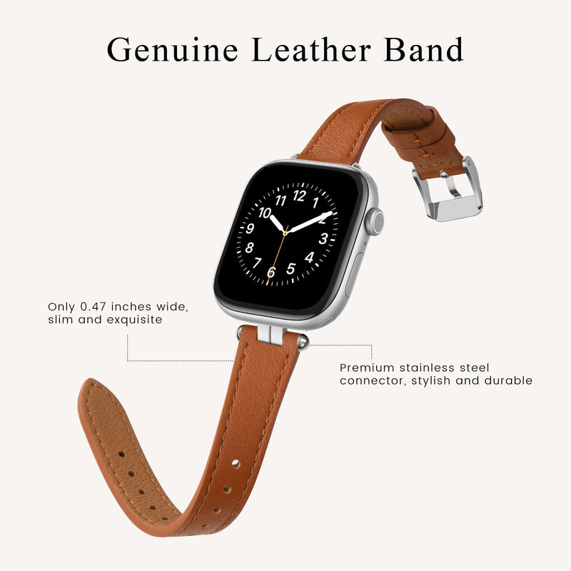STIROLL 2 Pack Thin Leather Band Compatible with Apple Watch Bands 41mm 40mm 38mm 42mm Women, Dressy Top-Grain Genuine Leather Strap Slim Wristband for iWatch SE Series 10 9 8 7 6 5 4 3 2 1
