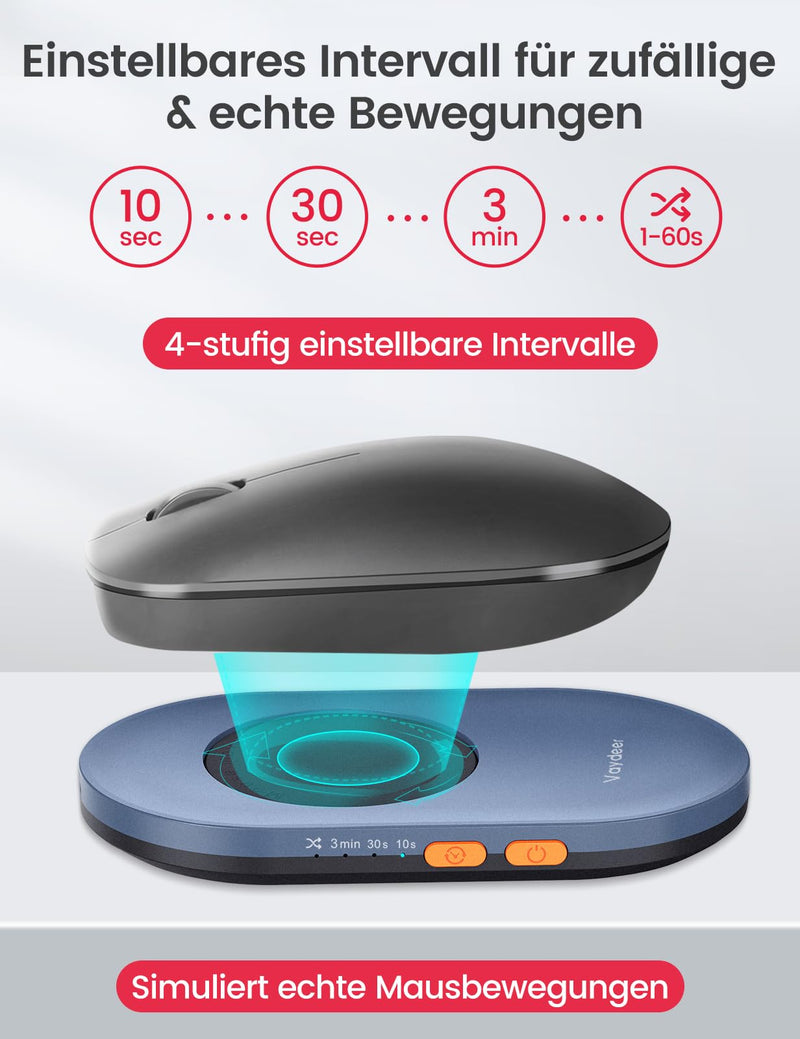 Vaydeer Ultra Slim Mouse Mover with Adjustable Interval Timer, Undetectable & Noiseless Jiggler Simulates Realistic Movement, Driver-Free Shaker for Keeping the PC Active and Secure. Ultra-Slim Version