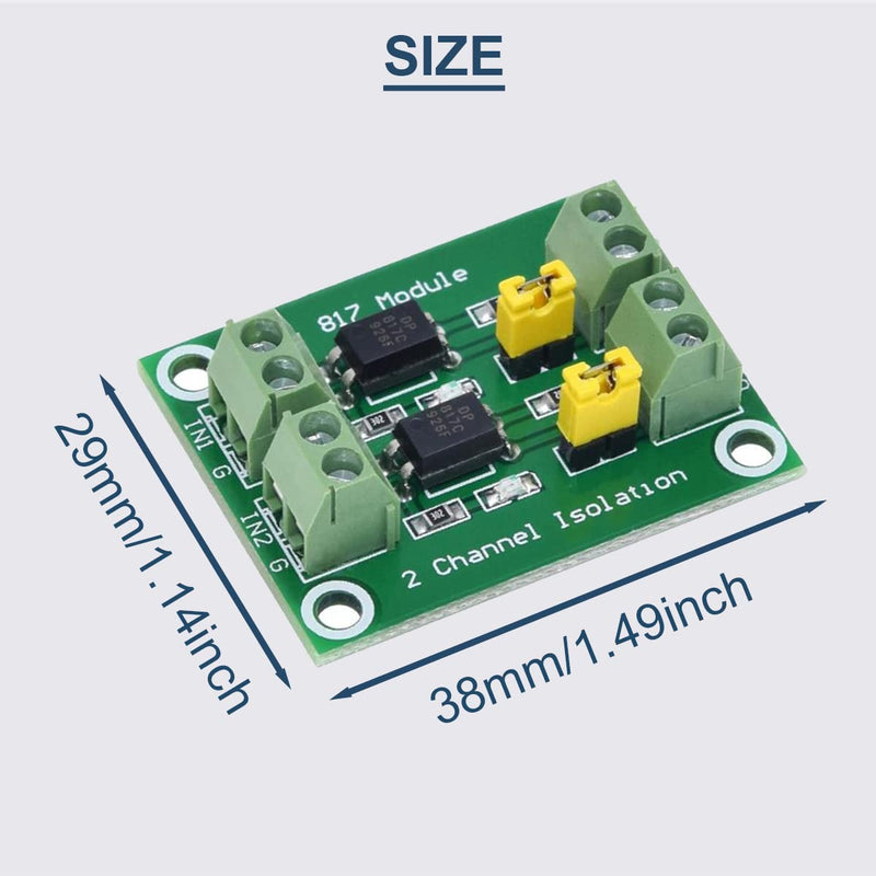 5 Pcs PC817 2 Channel Optocoupler Isolation Module 3.6-30V Voltage Converter Driver Photoelectric Isolated Board for Control Relay with 24AWG Wire