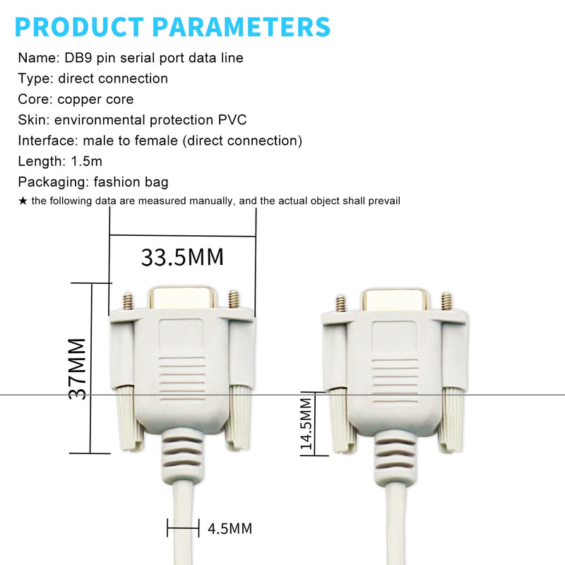 DaFuRui 3Pack 8.2ft/2.5m RS232 Cable White DB9 RS232 Male to Female Serial Cable Straight Through Adapter Wire for Connect Various Serial Interface Devices 8.2ft 2.5m RS232