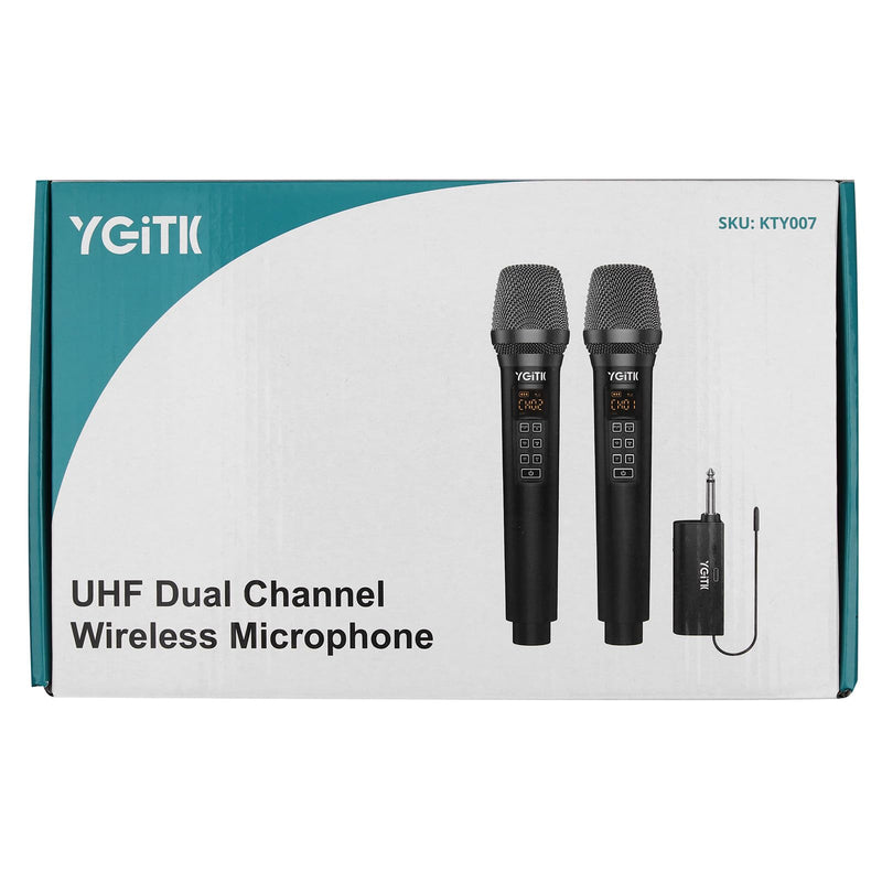Wireless Microphone, UHF Metal Dual Handheld Cordless Dynamic Mic System with Rechargeable Receiver 2X30 Channels Wireless Microphones System ECHO Adjust 160ft Range for Singing, Wedding