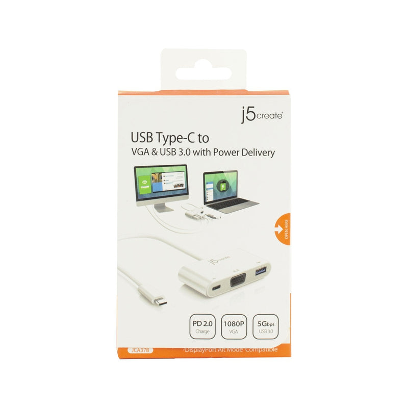 j5create USB-C to VGA & USB 3.0 - Power Delivery | USB Super Speed 3.0 Port | 5 Gbps | 1920 x 1200 @ 60 Hz | 1080p Video Playback | Compatible with USB C Devices