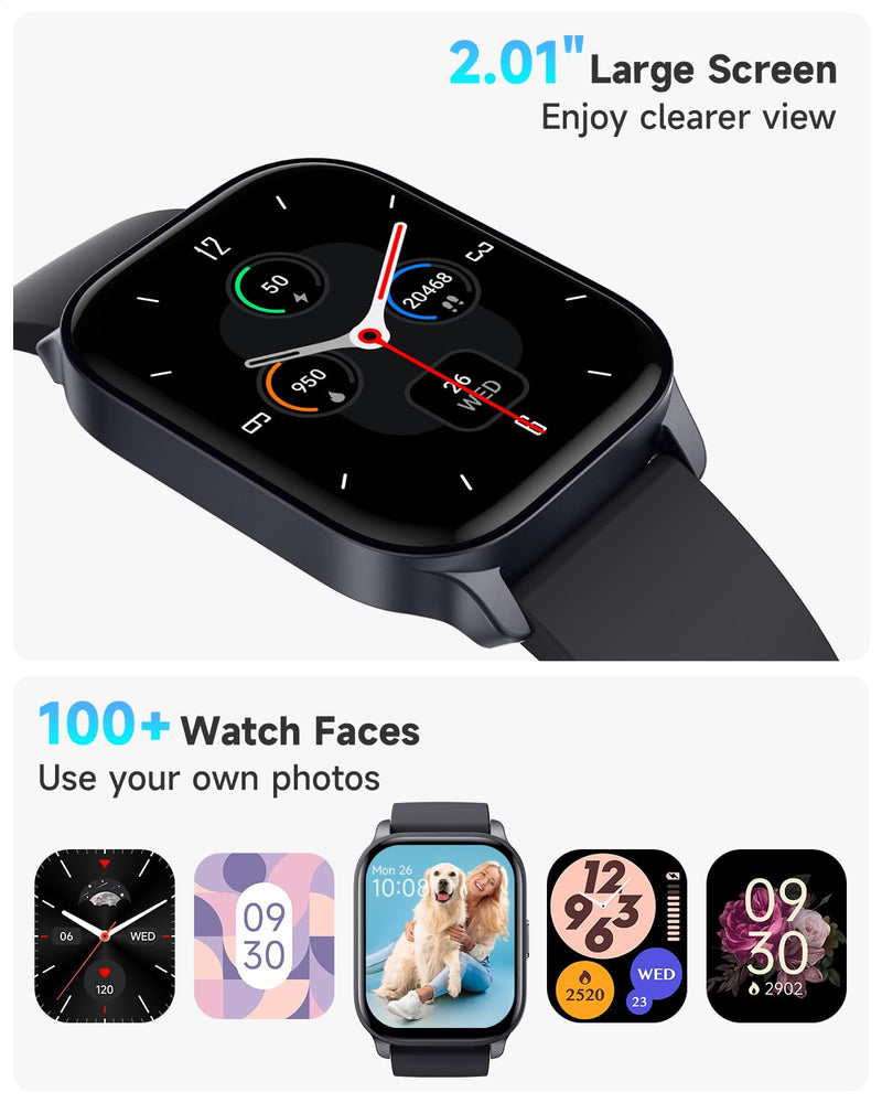 TOOBUR Smart Watch for Men Women, Smartwatch Compatible Android and iOS Phone, Answer/Make Calls, Fitness Tracker Watch, Heart Rate/Sleep Tracker/100 Sports/IP68 Waterproof, Midnight Black