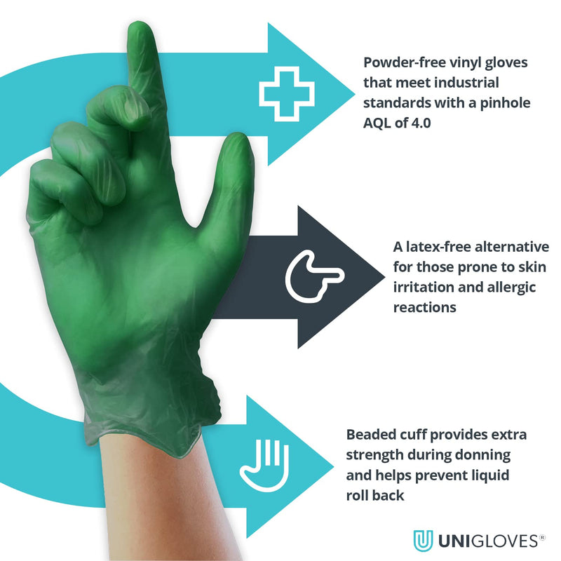 UNIGLOVES Soft Vinyl Disposable Gloves L Green