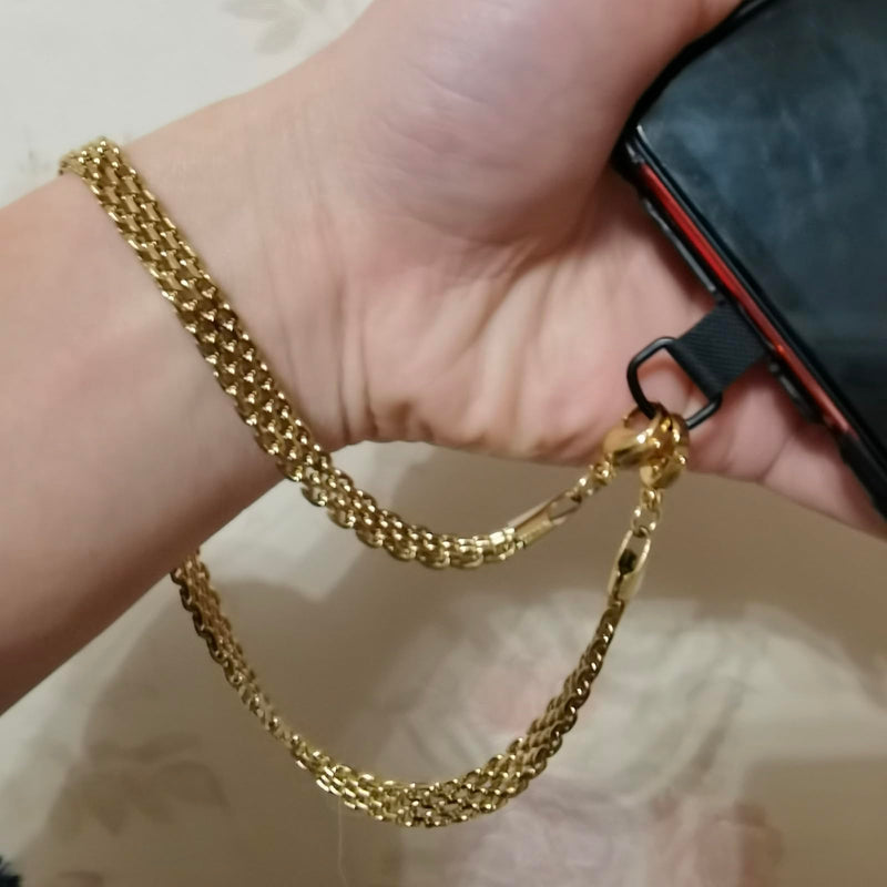 Widen Super Strong 18k Gold Plated Stainless Steel Hand Wrist Phone Strap Anti-Lost Chain Bracelet Wristlet 1