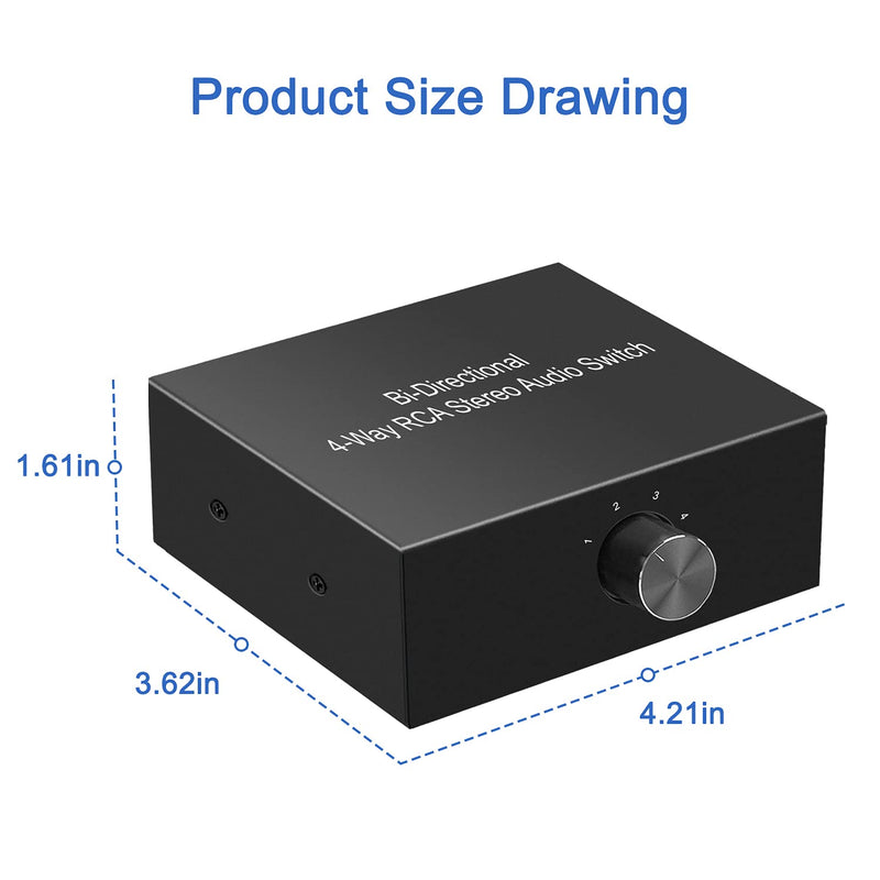 [AUSTRALIA] - 4-Way Stereo L/R Sound Channel Bi-Directional Audio Switcher, 1 in 4 Out or 4 in 1 Out, L/R Sound Channel Audio Switch Splitter RCA Stereo Switch Selector for DVD Stereo Speaker CD Player Bi-Directional RCA Switch 4 Port 