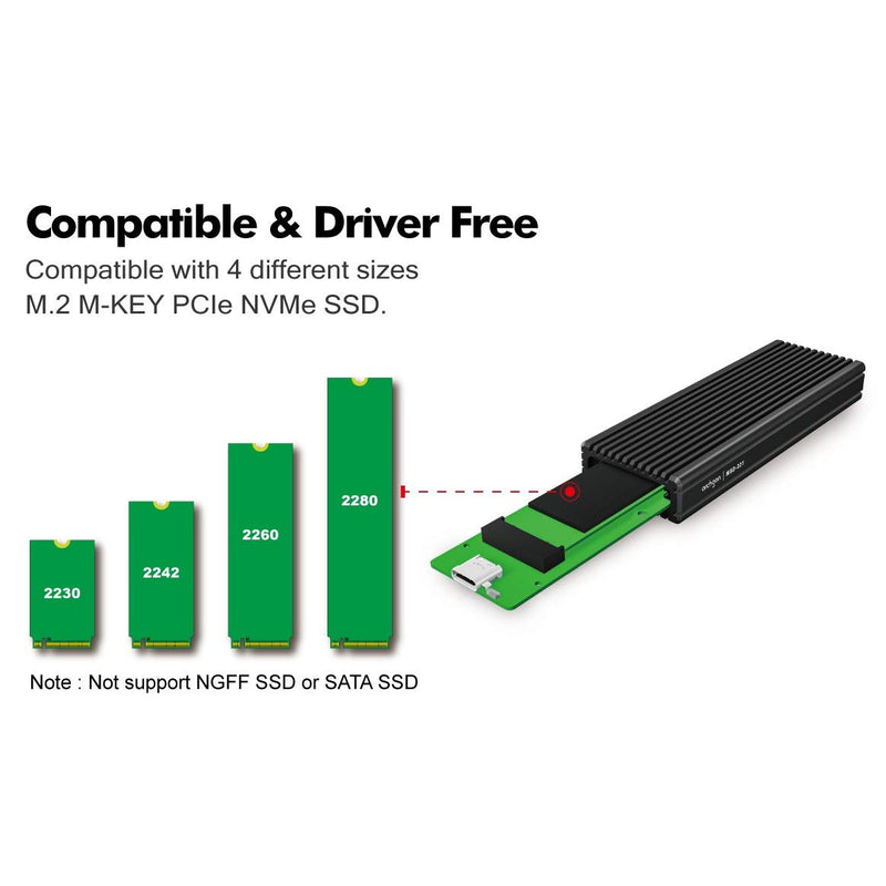 Archgon External SSD Enclosure USB 3.1 Gen.2 NVMe with Both USB-C and USB-A Cables Compatible with M.2 2230/2242/2260/2280 PCIe-Based Solid State Drive Model MSD-221 (Black) Black