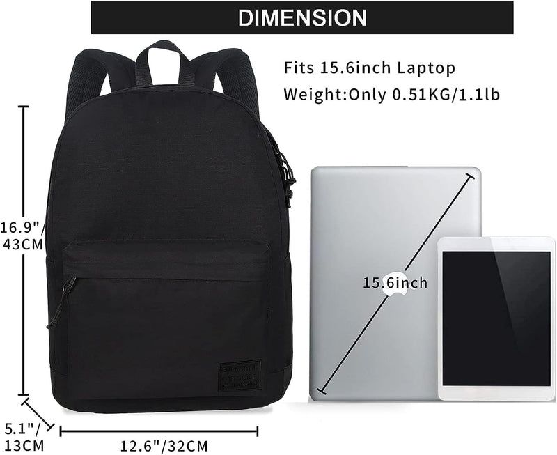 SUPACOOL Lightweight Casual Laptop Backpack with USB Charging Port For for Men and Women, Daily use backpack, Backpack for College (Full Black) Full Black