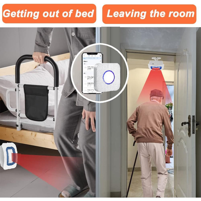 WiFi Bed Sensor Alarm and Fall Prevention for Elderly/Dementia and More,Caregiver Pager Motion Sensor Alarm with Phone APP, Bed Alarm for Elderly Adults Wireless WiFi