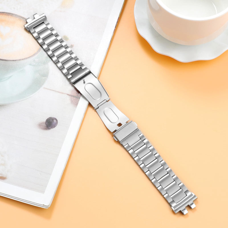 Titanium starp Watch Band Compatible with for Casio GMW-B5000 GM-B2100 GMC-B2100 GMW B5000 GM B2100 stainless steel and Titanium Strap, Black silver