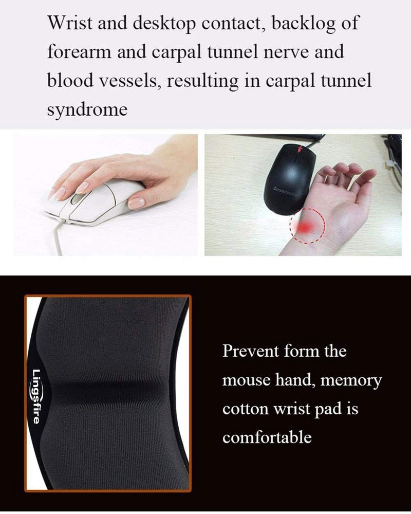 LINGSFIRE Memory Foam Mouse Wrist Rest Keyboard Wrist Rest Pad Anti-skid Mousepad Support Wrist Rest Mat for Office Computer Laptop Mac- Durable Comfortable Lightweight Easy Typing Pain Relief (Black) Black