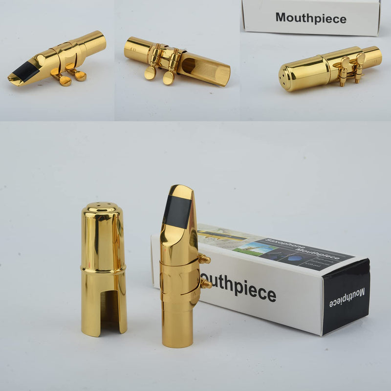 [AUSTRALIA] - Alto Sax Saxophone Mouthpiece w/Cap & Ligatures, Brass Metal Eb Alto Sax Mouthpieces 5C for Saxophone Professionals and Beginners (Gold - 5C) 