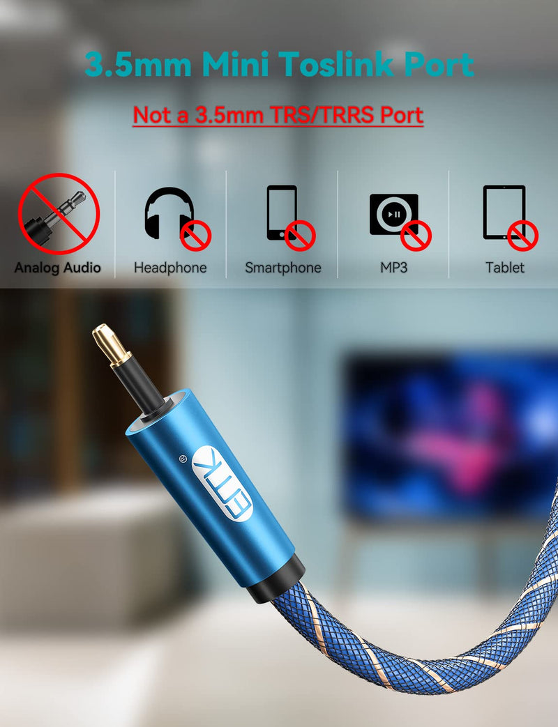 EMK 26ft/8m Toslink to Mini Toslink Digital Optical Audio Cable - Fiber Optic, S/PDIF, Home Theater, Sound Bar, TV, PS4, Xbox, MacBook Compatible