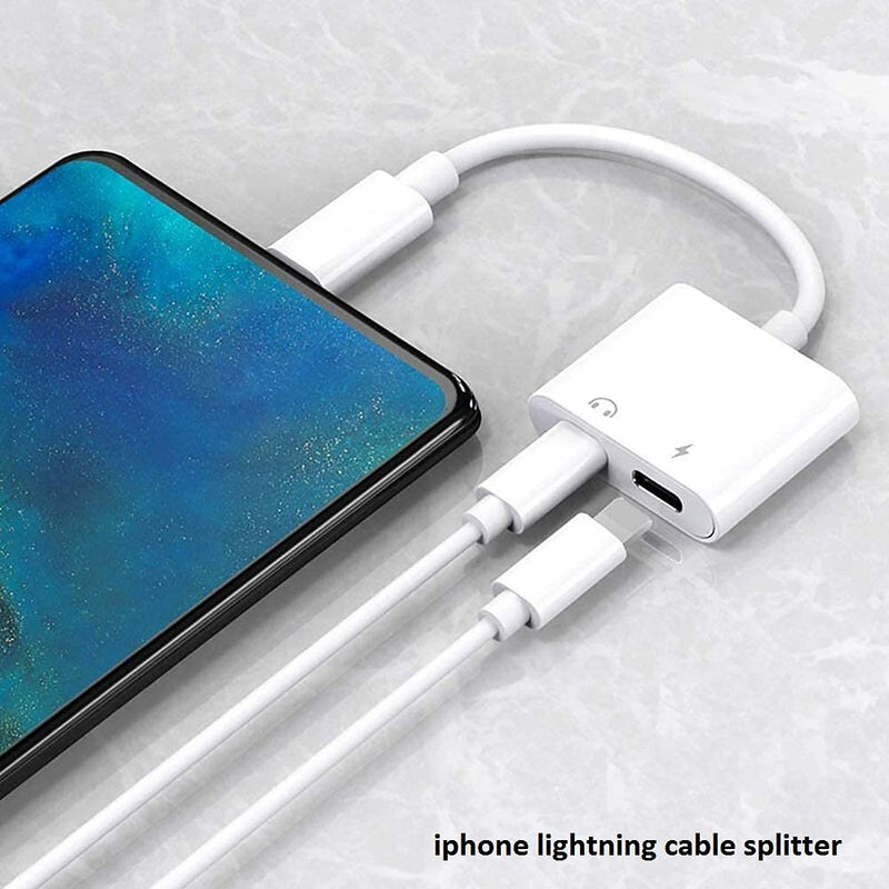 [Apple MFi Certified] 2PACK iPhone Lightning to 2 Lightning Adapter, Dual Lightning AUX + Charger Adapter Dongle Cable Splitter Compatible with iPhone 12/11/SE/X/XR/XS/8/7/6 Support Call + Charging White