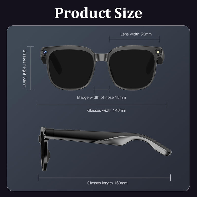 AI Smart Glasses with Camera,8MP Camera Glasses,4K HD Video Recording Glasses with AI Assistant,IP65 Waterproof Bluetooth,Replaceable Sunglasses with Photochromic Lens Eyeglass frame width 53mm