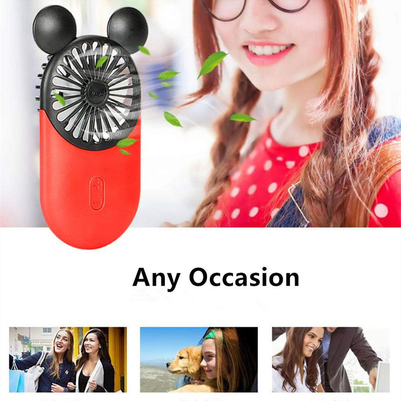 Kbinter Cute Personal Mini Fan, Handheld & Portable USB Rechargeable Fan Beautiful LED Light, 3 Adjustable Speeds, Portable Holder, for Indoor Outdoor Activities, Cute Mouse 3 Pack (Red+Pink+Yellow) Red+Pink+Yellow