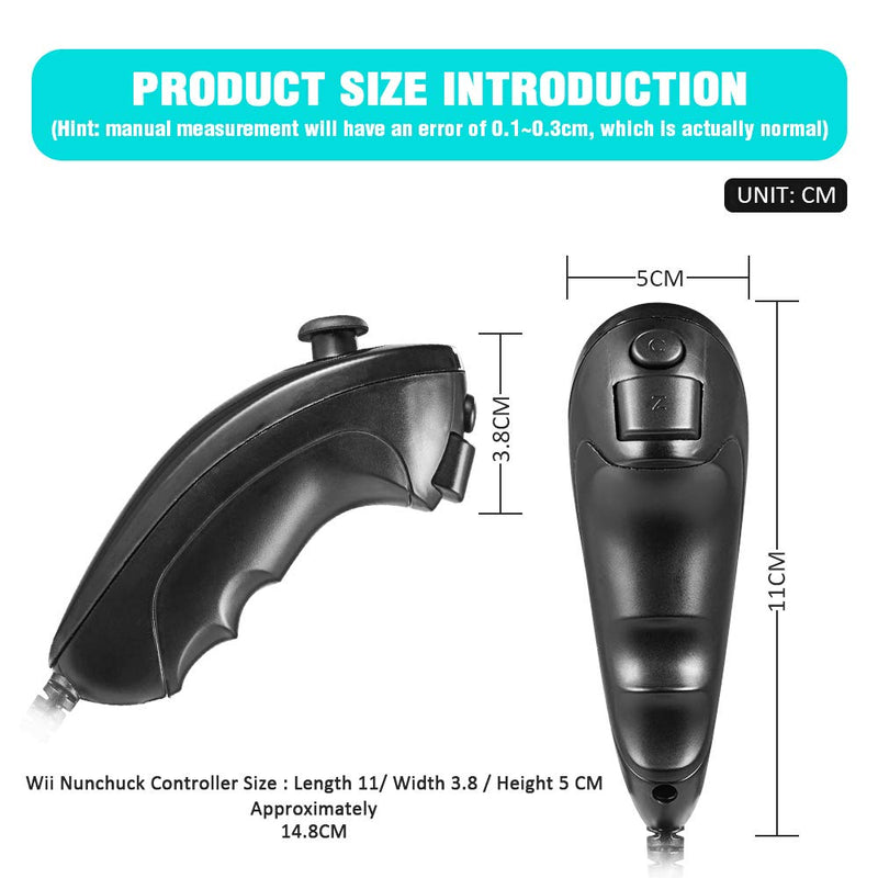 2 Pack Wii Nunchuck Controllers, Nunchuk Jostick Replacement Remote Game Controller for Wii Wii U Video Game Console Black