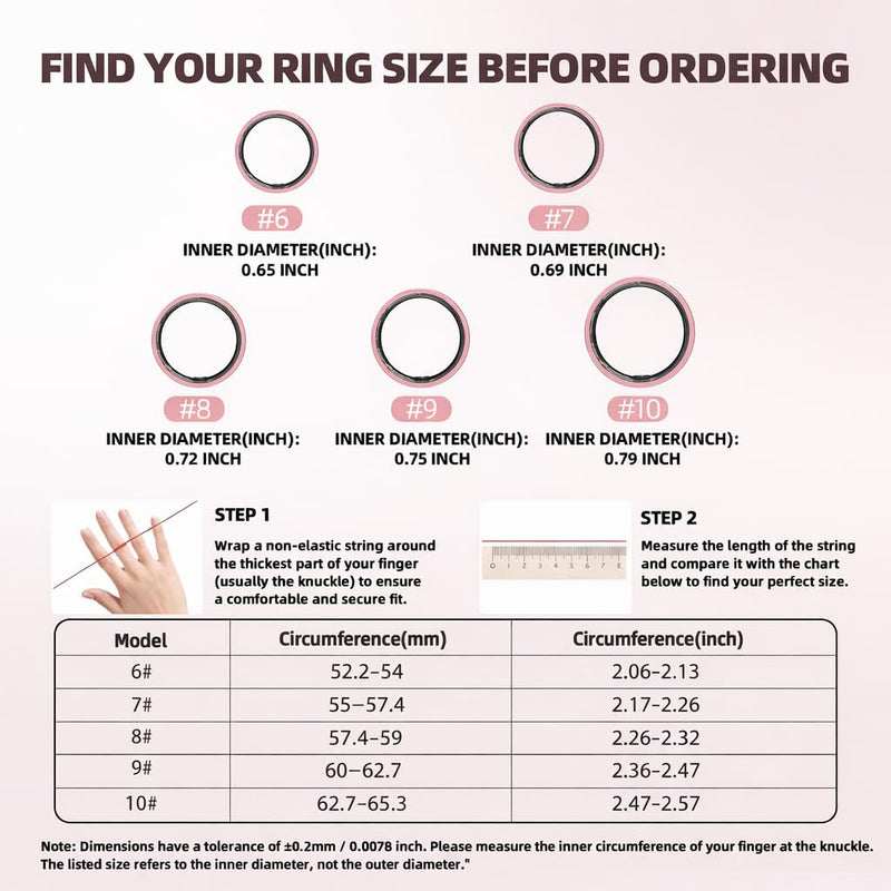 Ceramic Smart Ring for Women, Pink Fitness & Sleep Tracker, #8 | 24/7 Health Tracking with Heart Rate, Blood Oxygen, HRV & Sleep Monitoring. Ceramic Design, 5ATM Waterproof, No Subscription 8(0.72in)