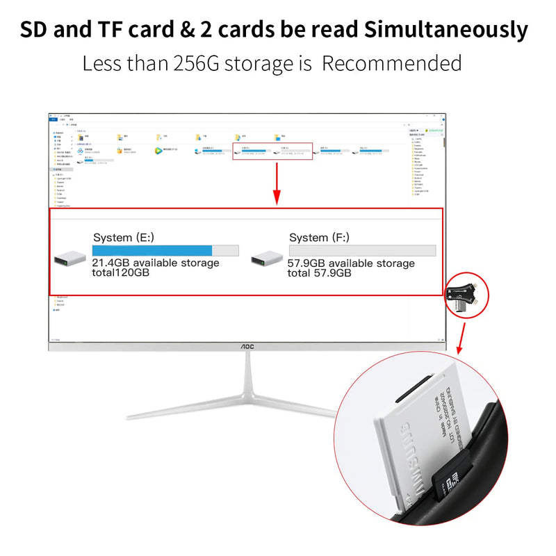 ZOIOT SD Card Reader for iPhone / iPad / MacBook / Android / Camera / Computer 4 in 1 Micro SD Card Reader USB C Memory Card Reader Portable Trail Camera Viewer Compatible with SD TF (Black)